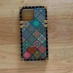 Patterned Chic Square Phone Case with Gold Accents